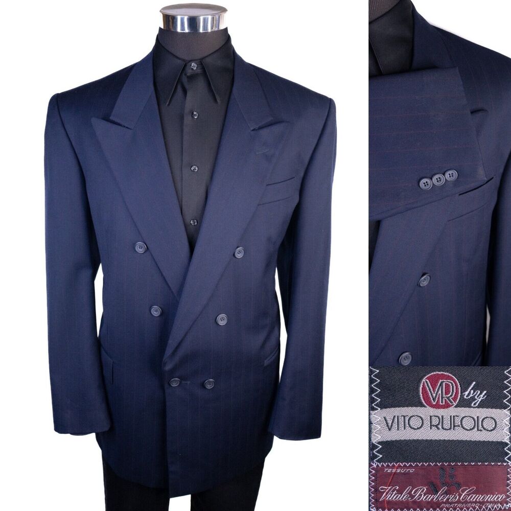 VITO RUFOLO Vitale Barberis Canonico Double Breasted Sz 42L Striped Suit Jacket